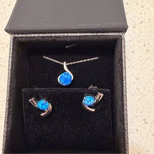 Blue opal necklace and earrings